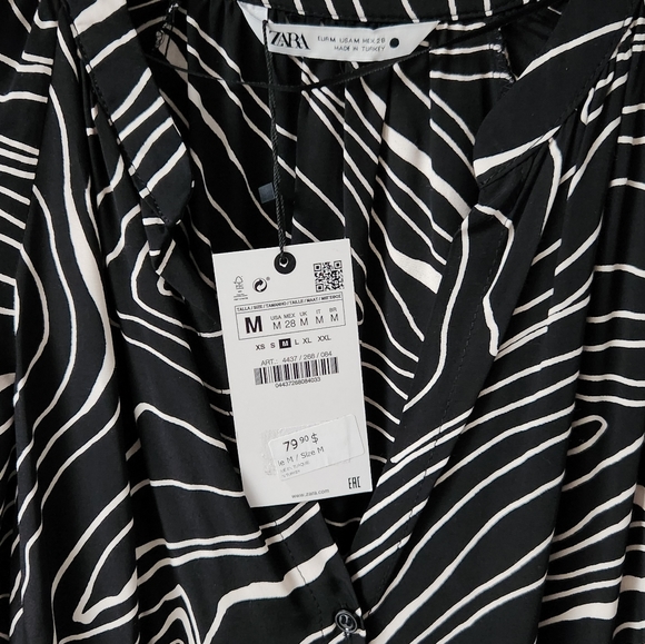 Zara Printed Midi Dress, Black and Cream, Size US M - Picture 3 of 7